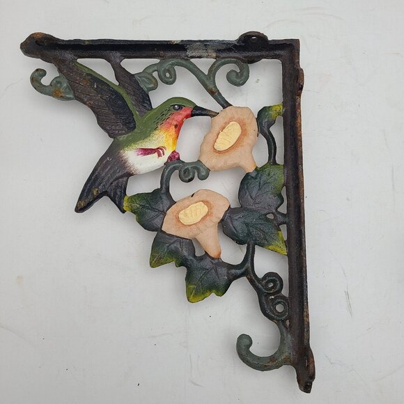 Vintage Cast Iron Painted Cast Iron Hummingbird Shelf Brackets Plant Hanger Bird - Picture 5 of 10